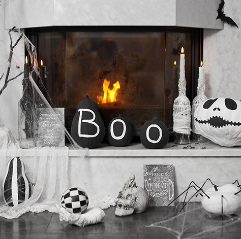 Black and White decorated Fireplace