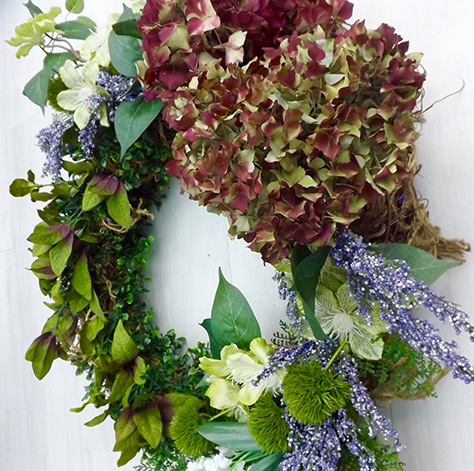 Wreath with Red, Green and Purple Flowers